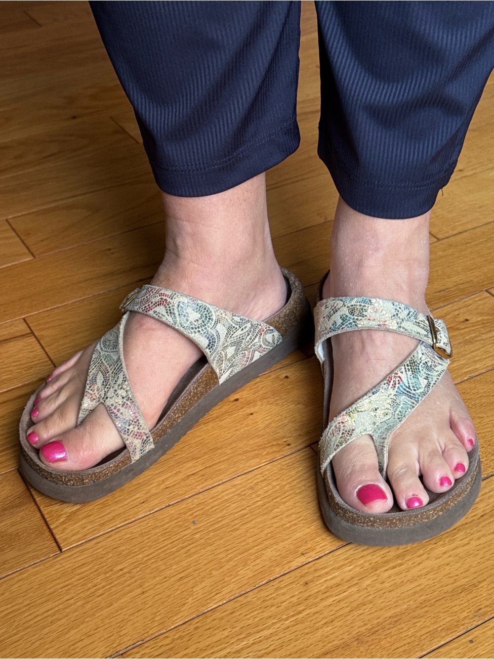 MEPHISTO Leather Cork Footbed Thong Sandals EU 38
